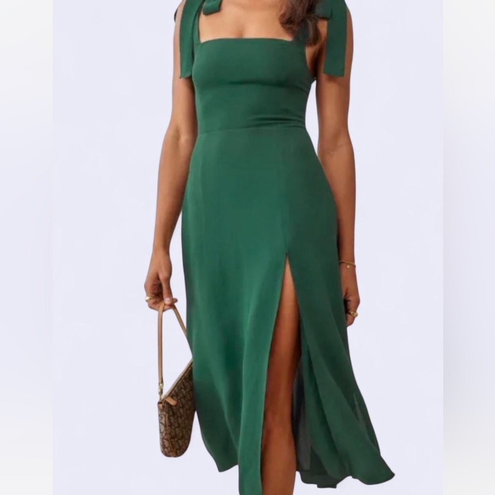 Reformation Green Square Neck Sleeveless Midi Dress
